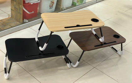 Foldable Wooden Laptop Table with Glass and Mobile Holder