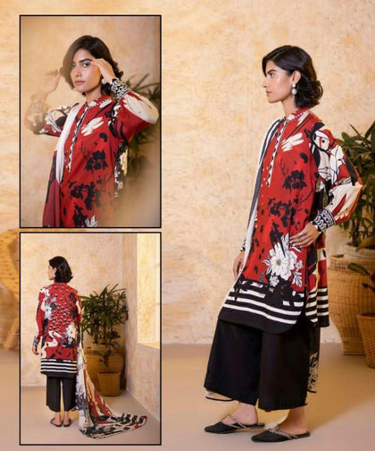 Black &cWhite Rose Printed 2-piece Stiched Suit for women RGshop