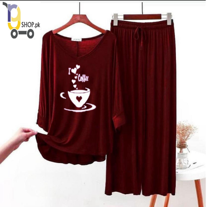 Maroon colour printed Lounge wear for women