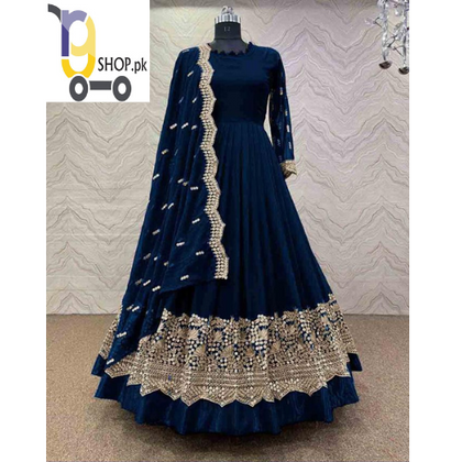 Neck Bell Bottom Border Flower Embroidery Maxi With Emb Dupatta 3Pcs.