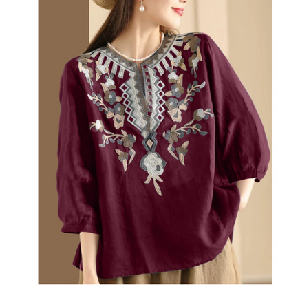 Neck Embroidery Quality Fabric Shirt for Women