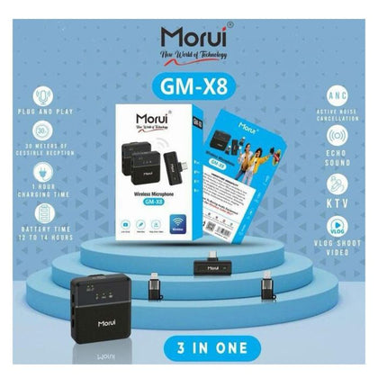 _Morui 3 - Wireless Microphone For live show ,- Long-range Ecosphere wireless Mic - Microphone For YouTube - Collar Mic - (Compatible With IPhone, Type C & V8)._