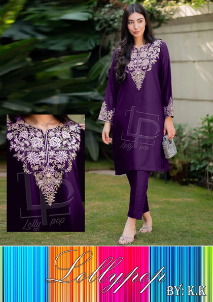 Neck  Embroidery 2 pes Suit for women