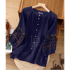 Sleeve Embroidery Button Down Shirt for Women