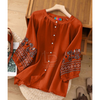 Sleeve Embroidery Button Down Shirt for Women