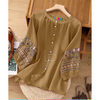 Sleeve Embroidery Button Down Shirt for Women