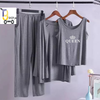 Gray printed 3 pcs night suit for women