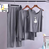 Gray printed 3 pcs night suit for women