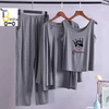 Gray printed 3 pcs night suit for women