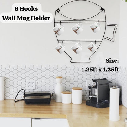 tainless Steel Wall 6 Hooks Mug/Cup Holder