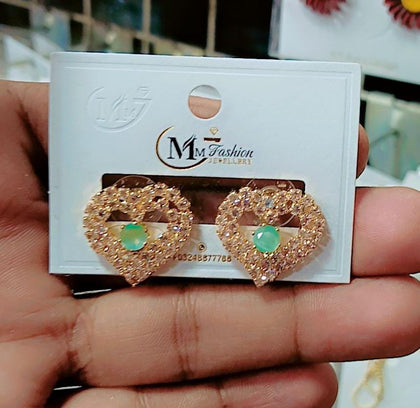 Heart Shape Stone Work Earrings for Women