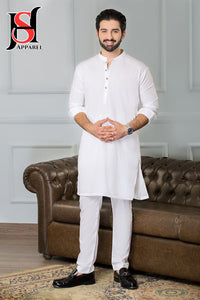 2 Pc Men Casual White Kurta Pajama Set