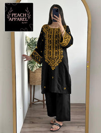 Stitched 2-Piece Embroidered Cotton Kurta & Trouser Set A Perfect Blend of Comfort, Elegance & Everyday Style