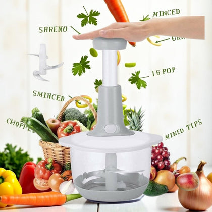Manual Hand-Operated Food Chopper – 1500ml Pump Action Processor with 3 Stainless Steel Blades