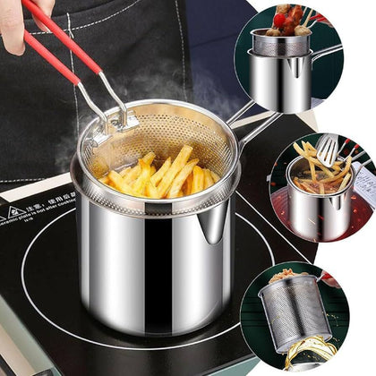1200ML Chicken Fried Pot with Strainer Basket Portable Cooking Pot 304 Stainless Steel for French Fries Chicken Fry