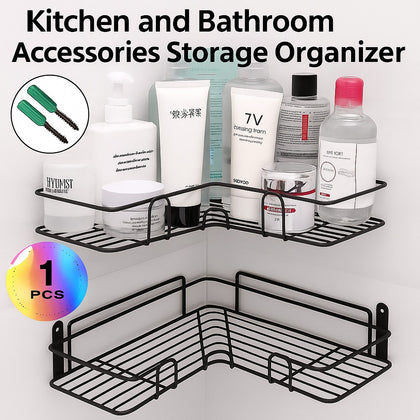 Bathroom & Kitchen Corner Metal Shelf – Punch-Free Wrought Iron Storage Rack