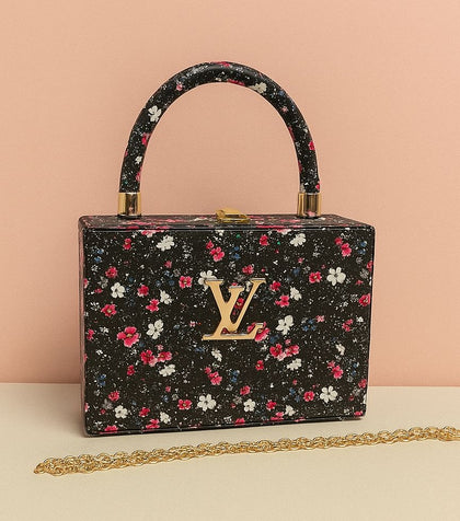 Wooden Handbag with Floral Prints & Long Chain – Premium Quality, Spacious & Stylish