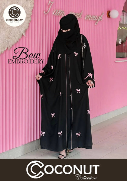 Bow Embroidered Abaya with Stoller – Front Open Style