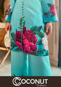Digital Floral Print Silk Co-Ord Set – 2PCs (Shirt & Flapper)
