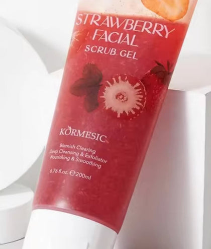KORMESIC Original 💯 Strawberry Facial Scrub Gel – Deep Cleansing, Blemish Clearing, Exfoliating & Nourishing Skin Care (200ml)