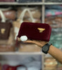 Deluxe Velvet Hand Purse with Double Zippers and Keychain