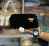 Deluxe Velvet Hand Purse with Double Zippers and Keychain