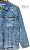 Stylish Ribbed Denim Jacket for Women – Trendy Casual Outerwear (Sizes S & M)