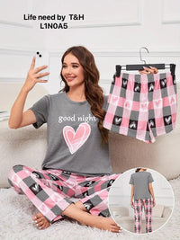 Women’s 3-Piece Night Suit – Cotton Jersey | Comfortable & Stylish Sleepwear