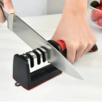 FACEOUT Kitchen Knife Sharpener – Adjustable 3-in-1 Manual Sharpener for Knives & Scissors | Professional Blade Sharpening Tool with 3 Slots