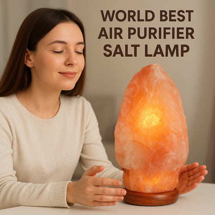 USB Crystal Salt Rock Lamp – Hand-Carved Himalayan Night Light with LED Bulb & Wooden Base | Home Décor & Holiday Gift
