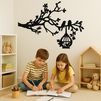 3D Wooden Wall Art – Tree with Birds on Nest
