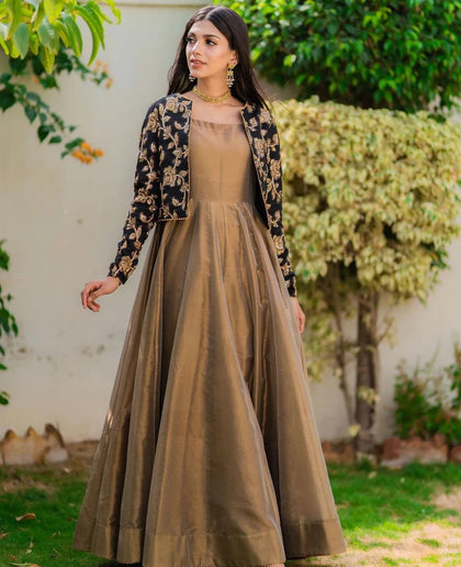 Sequins Embroidered Silk Koti & Long Maxi 2PC Dress