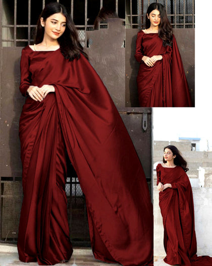 Elegant Silk Plain Saree with Stitched Blouse & Petticoat – 3PC Set