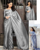 Elegant Silk Plain Saree with Stitched Blouse & Petticoat – 3PC Set
