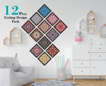Wall Attraction Tile Stickers – Pack of 12 Self-Adhesive Decorative Tiles