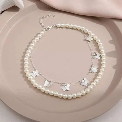 pack of 2 Butterfly Pearls Layer Neckless