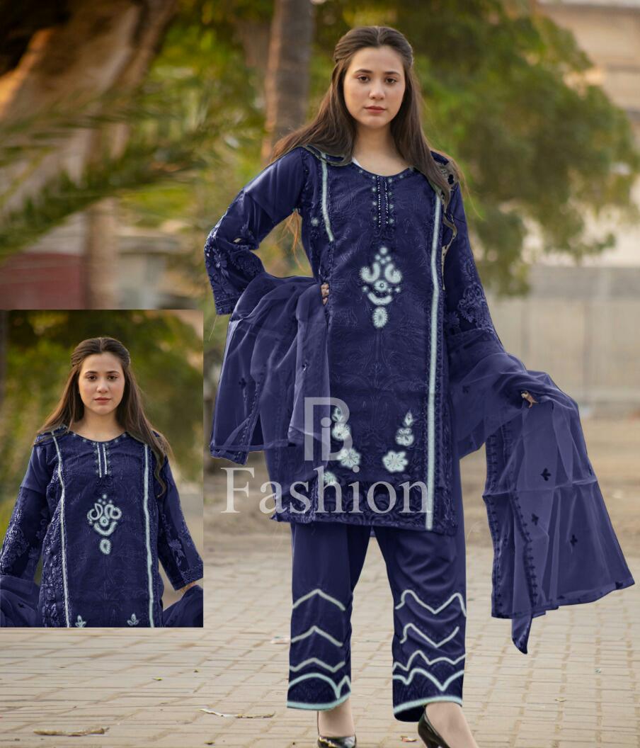 Heavy embroidery 3 piece suit for women