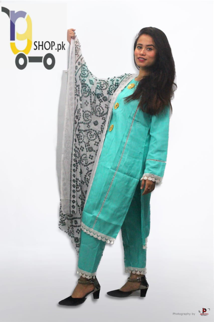 3piece lase work cotton suit for women RGshop