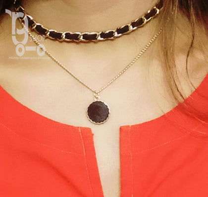 New Eid Arrival Black Colour Double Layered Black Stone circle Pendant Necklace