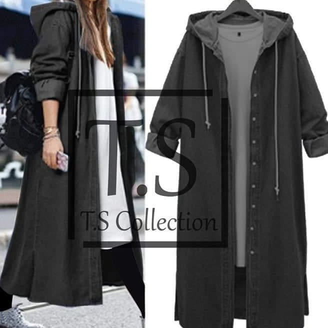 Denim Hoodie Long Coat for Women. 01 RGshop