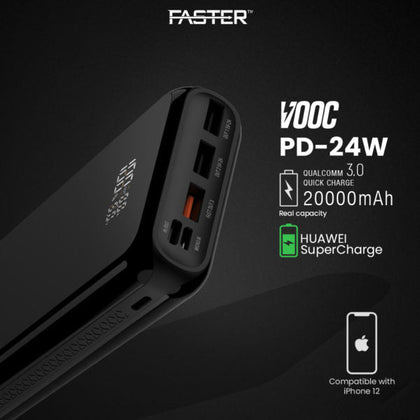 FASTER PD-24W PD+Qualcomm Quick Charge 3.0 Power Bank 20000 mAh with Digital Display RGshop
