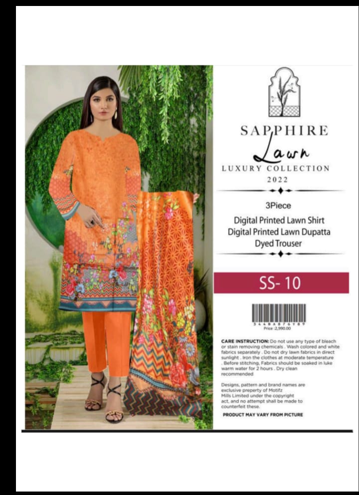 Sapphire Lawn 3 Piece printed suit for women SS - 10 RGshop