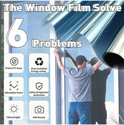 Way Privacy Window Film Self- Adhesive Silver Mirror Glass Film RGshop