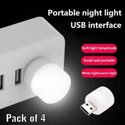 Pack of 4 Portable Mini USB Night Light Bulb