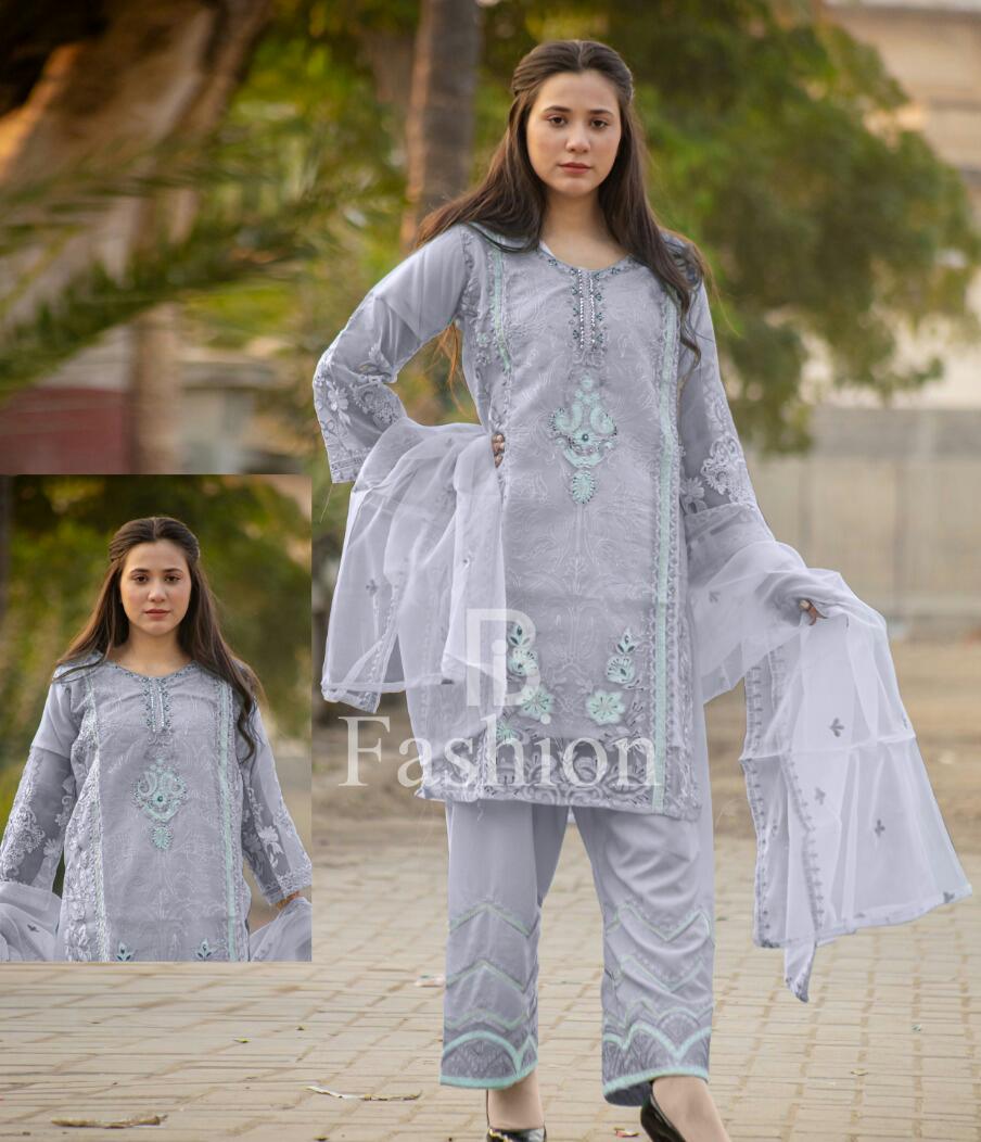 Heavy embroidery 3 piece suit for women