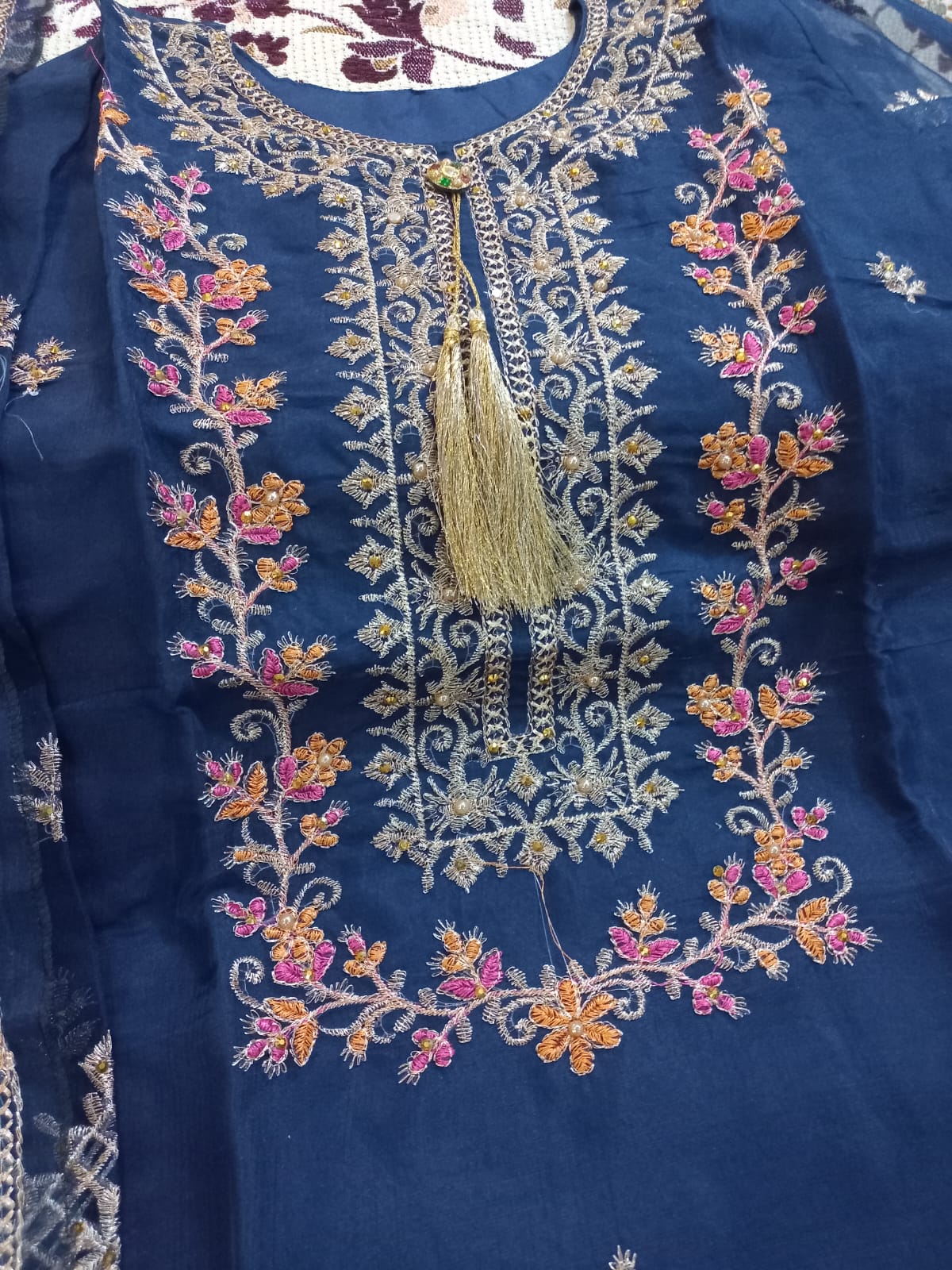 3pc Eid Collection neck & daman embroidery with  with touching handwork suit for women